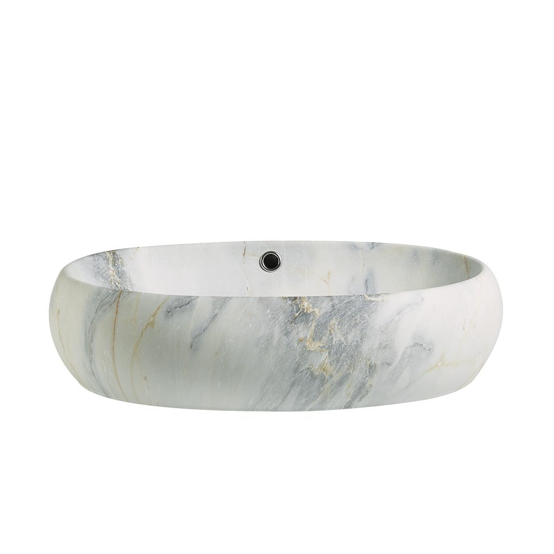 Lavoar de baie Granada, pe blat, oval, din ceramica sanitara, 60 cm, imitatie maramura Blue Vein, Elysium