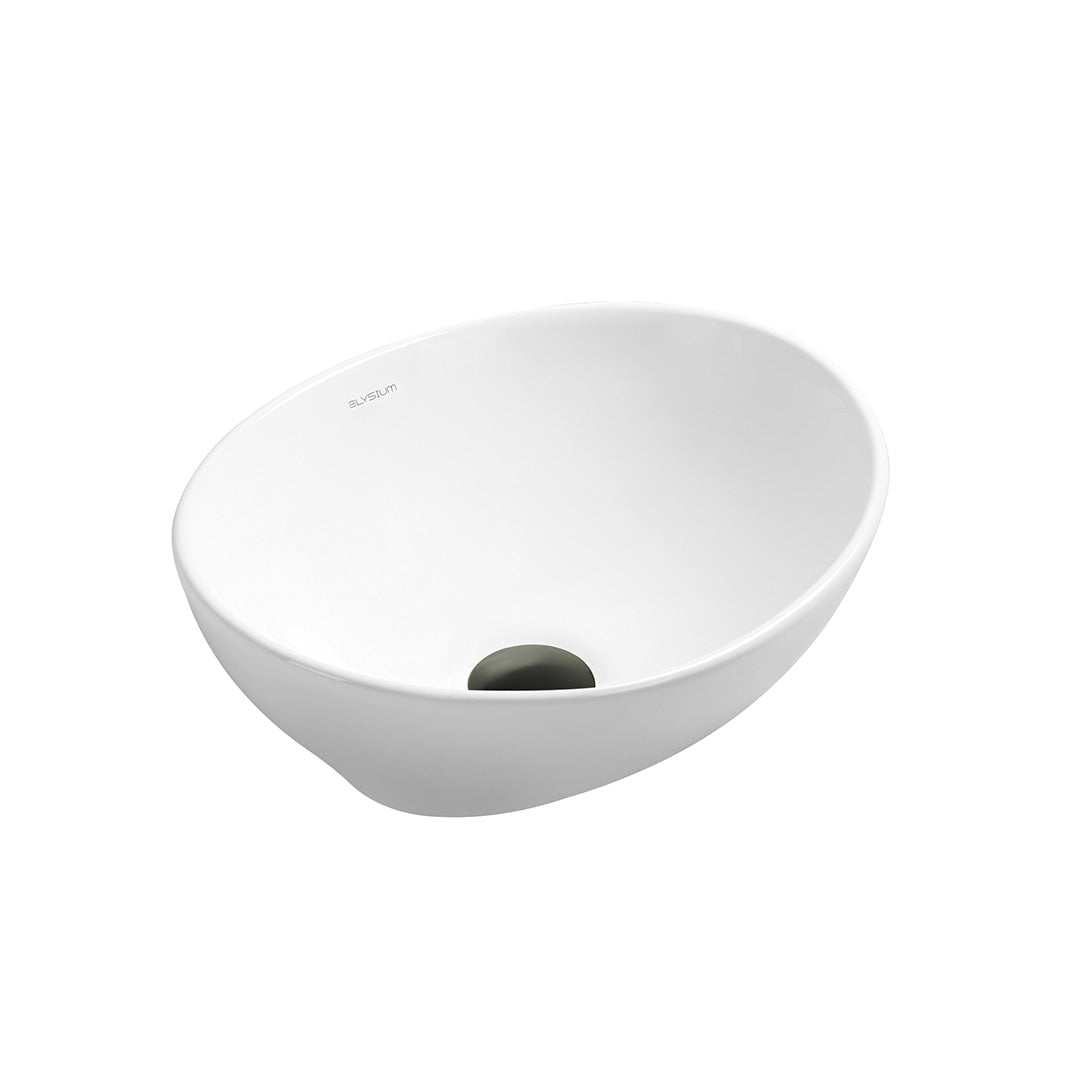 Lavoar de baie Inari, pe blat, oval, din ceramica sanitara, 41 cm, alb, Elysium