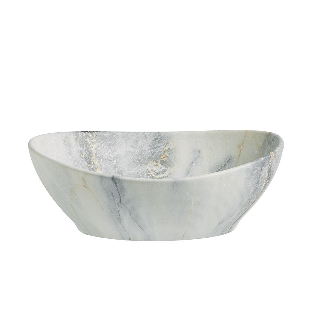 Lavoar de baie Inari, pe blat, oval, din ceramica sanitara, 41 cm, imitatie marmura Blue vein, Elysium