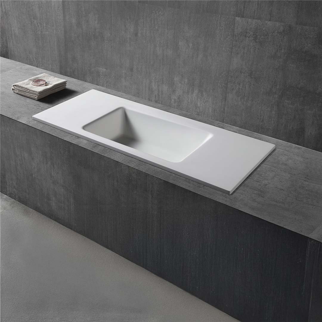 Lavoar de baie, incastrat, 750x505x145 mm, dreptunghiular, din compozit, alb mat, MonBlari
