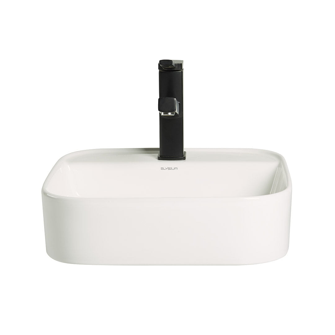 Lavoar de baie Kaelis 40, pe blat sau pe perete, patrat, din ceramica sanitara, 40 cm, alb lucios, Elysium