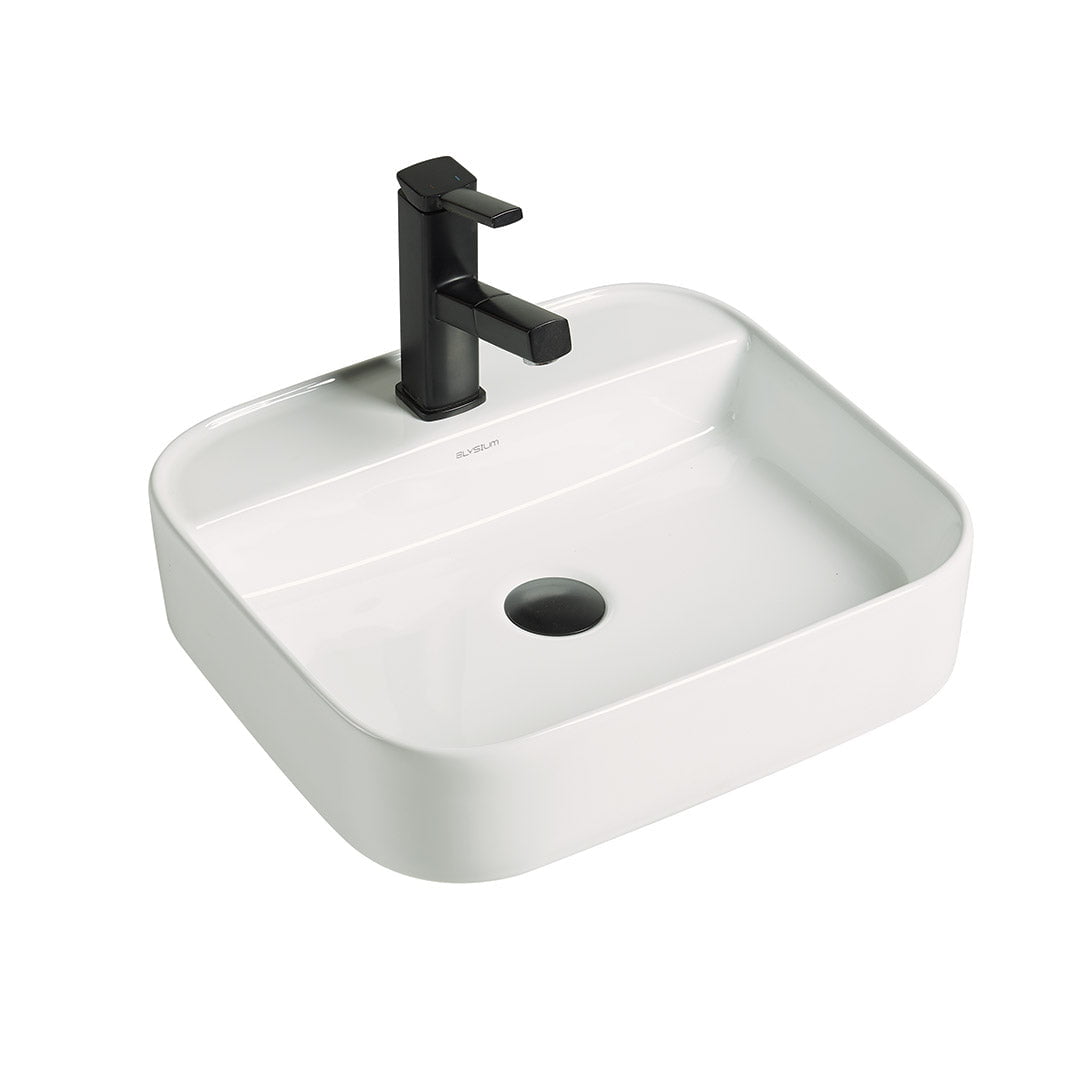 Lavoar de baie Kaelis 45, pe blat sau pe perete, dreptunghiular, din ceramica sanitara, 45 cm, alb lucios, Elysium