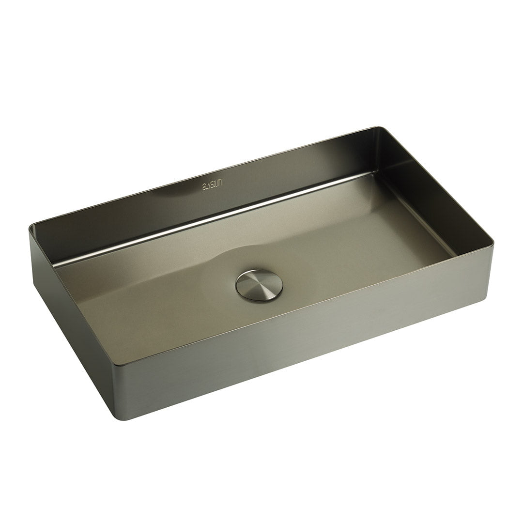 Lavoar de baie Kaia 57, pe blat, dreptunghiular, din otel inoxidabil, 57 cm, negru, Elysium