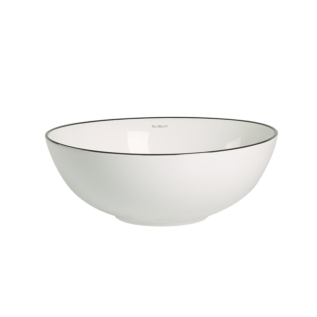 Lavoar de baie Loire, pe blat, rotund, din ceramica sanitara, 41.5 cm, alb lucios cu margini negre, Elysium