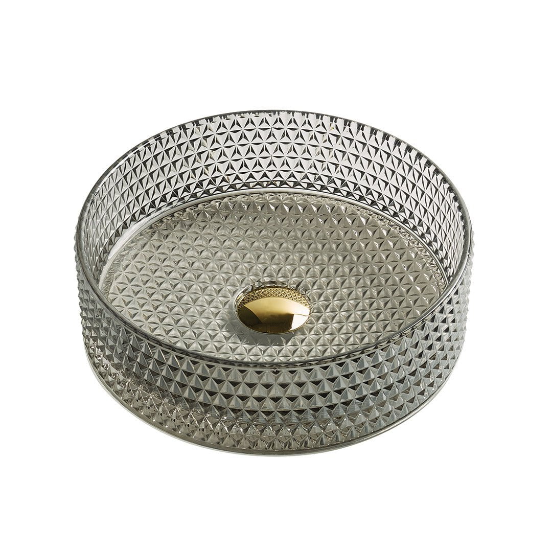 Lavoar de baie Lunara, pe blat, rotund, din sticla, 36 cm, gri transparent, Elysium