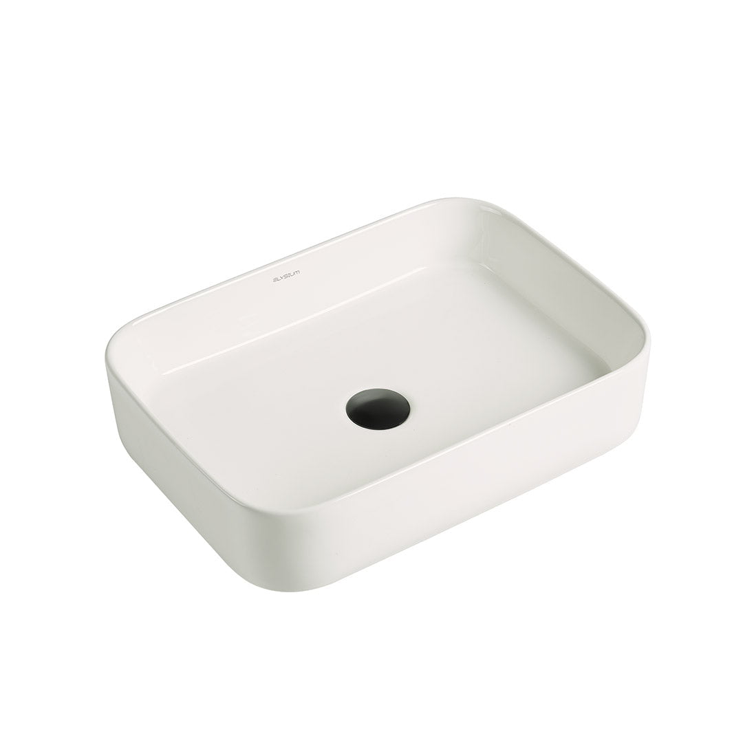 Lavoar de baie Mondego, pe blat, dreptunghiular, din ceramica sanitara, 50.5 cm, alb lucios, Elysium