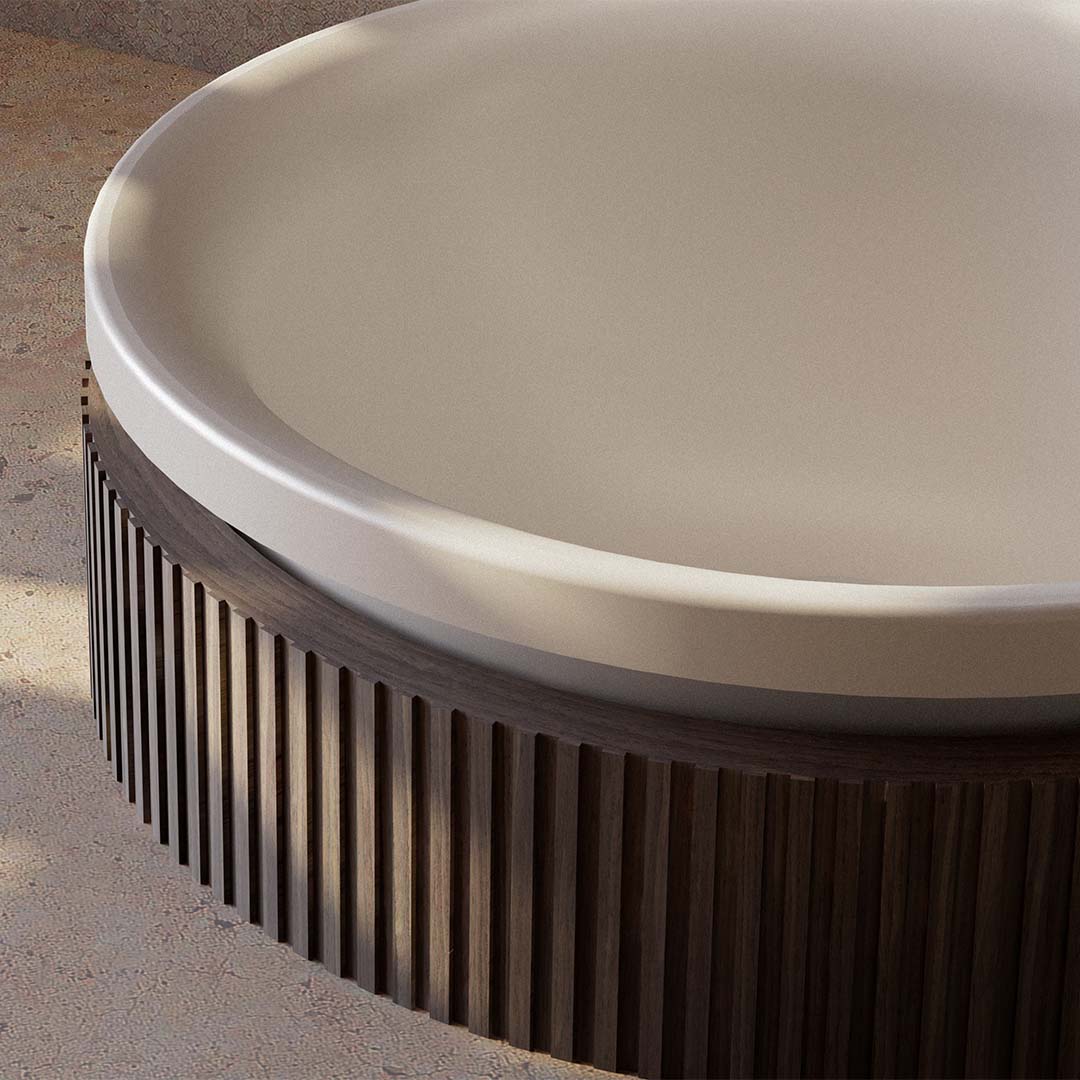 Lavoar de baie, pe blat, 38 cm, rotund, din compozit/lemn, stejar mat, MonBlari