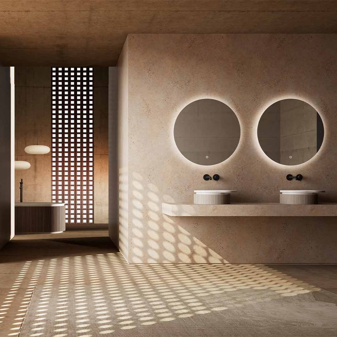 Lavoar de baie, pe blat, 38x46 cm, oval, din compozit, alb mat cu exterior lemn natur, MonBlari