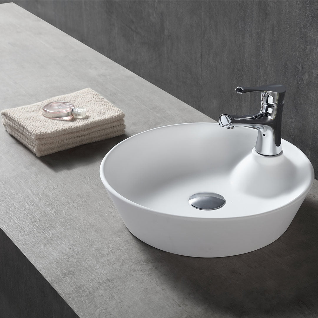 Lavoar de baie, pe blat, 390x390x100 mm, rotund, din compozit, alb mat, MonBlari