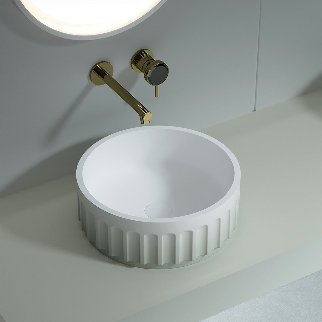 Lavoar de baie pe blat, 40 cm, rotund, din compozit, alb, finisaj mat, MonBlari