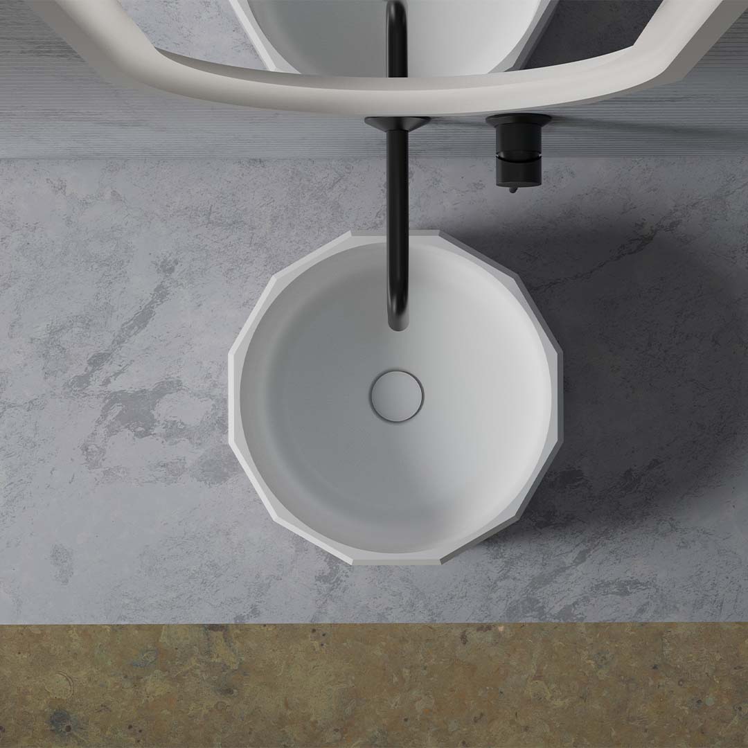Lavoar de baie, pe blat, 40 cm, rotund, din compozit, alb mat, MonBlari Beryl