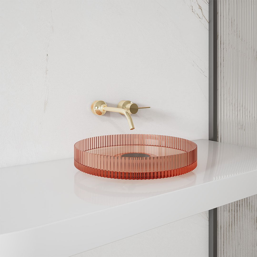 Lavoar de baie, pe blat, 40 cm, rotund, din rasina, maro transparent, MonBlari