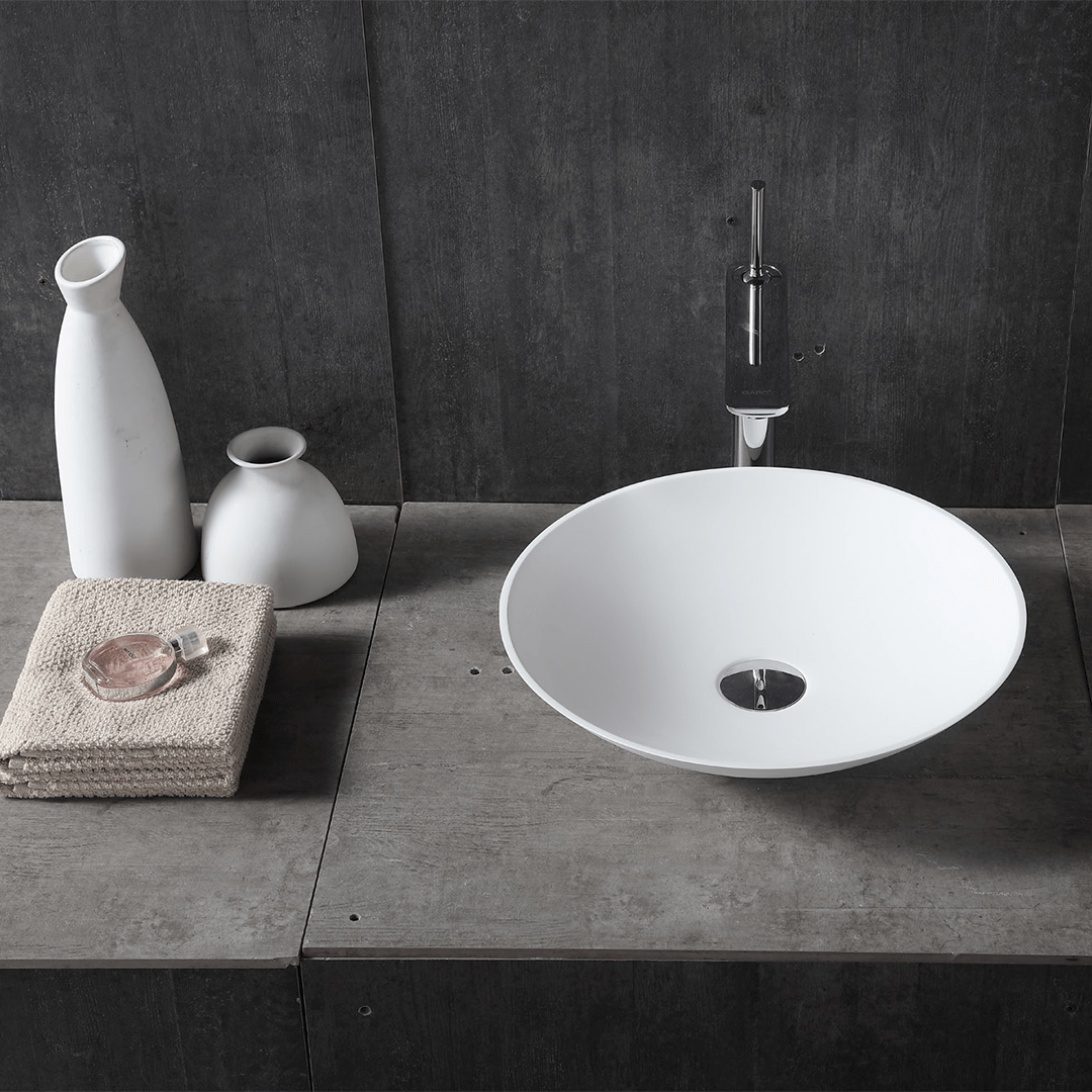 Lavoar de baie, pe blat, 42 cm, rotund, din compozit, alb, MonBlari