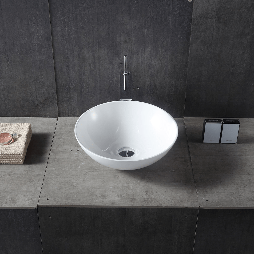 Lavoar de baie, pe blat, 42 cm, rotund, din compozit, alb, MonBlari
