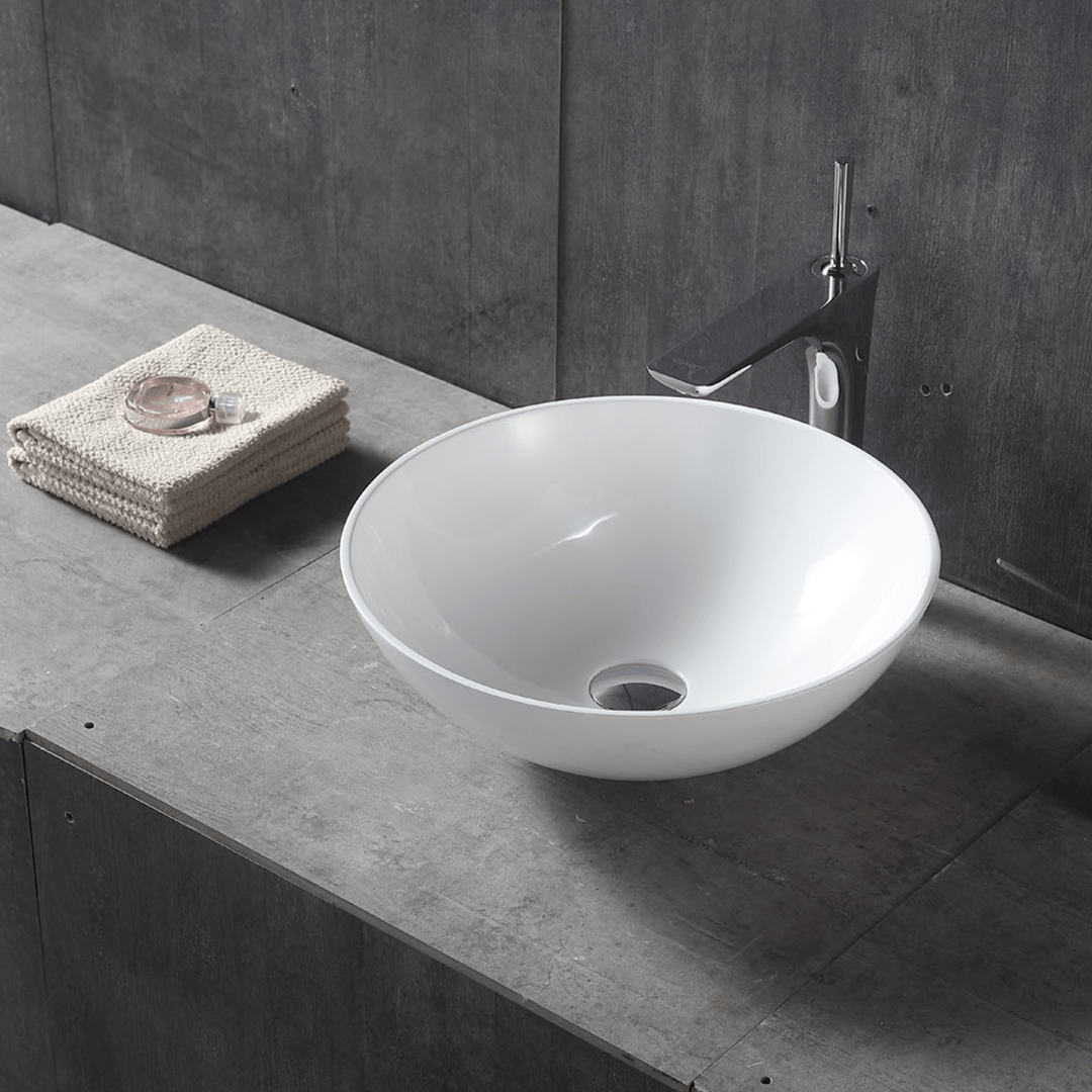 Lavoar de baie, pe blat, 42 cm, rotund, din compozit, alb, MonBlari
