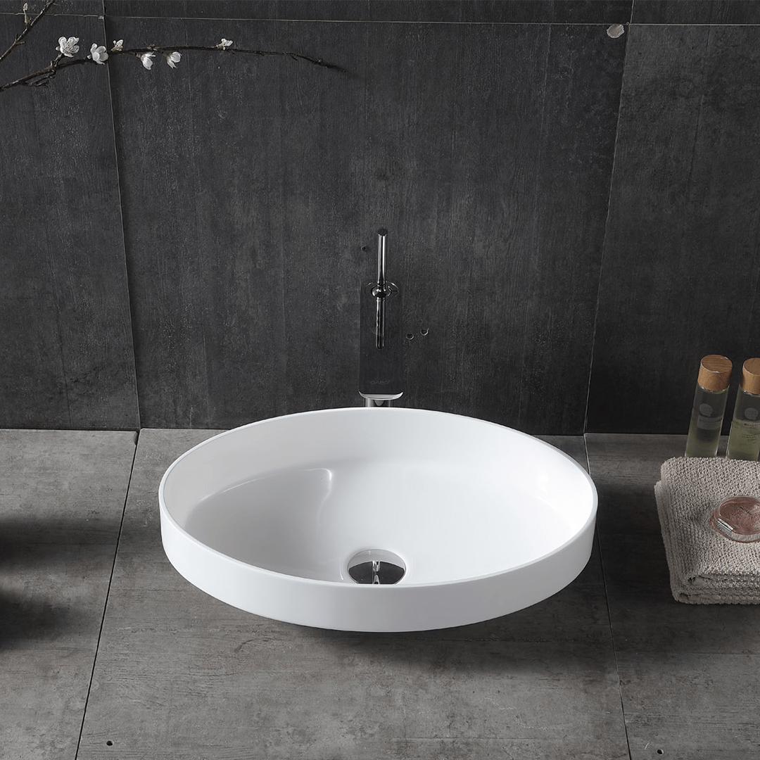 Lavoar de baie, pe blat, 51.5 cm, oval, cu margini inalte, din compozit, alb, MonBlari