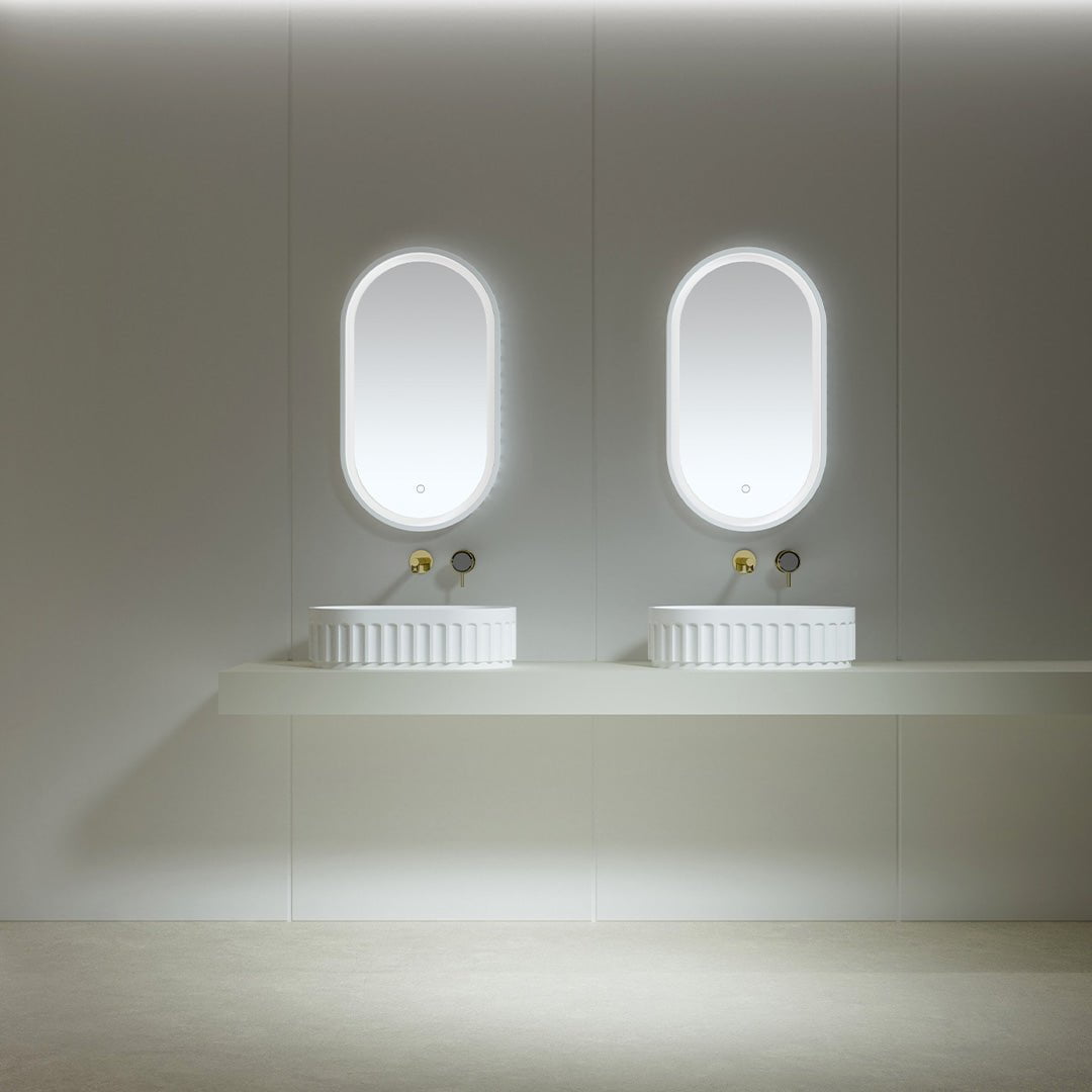 Lavoar de baie pe blat, 56 cm, rotund, din compozit, alb, finisaj mat, MonBlari