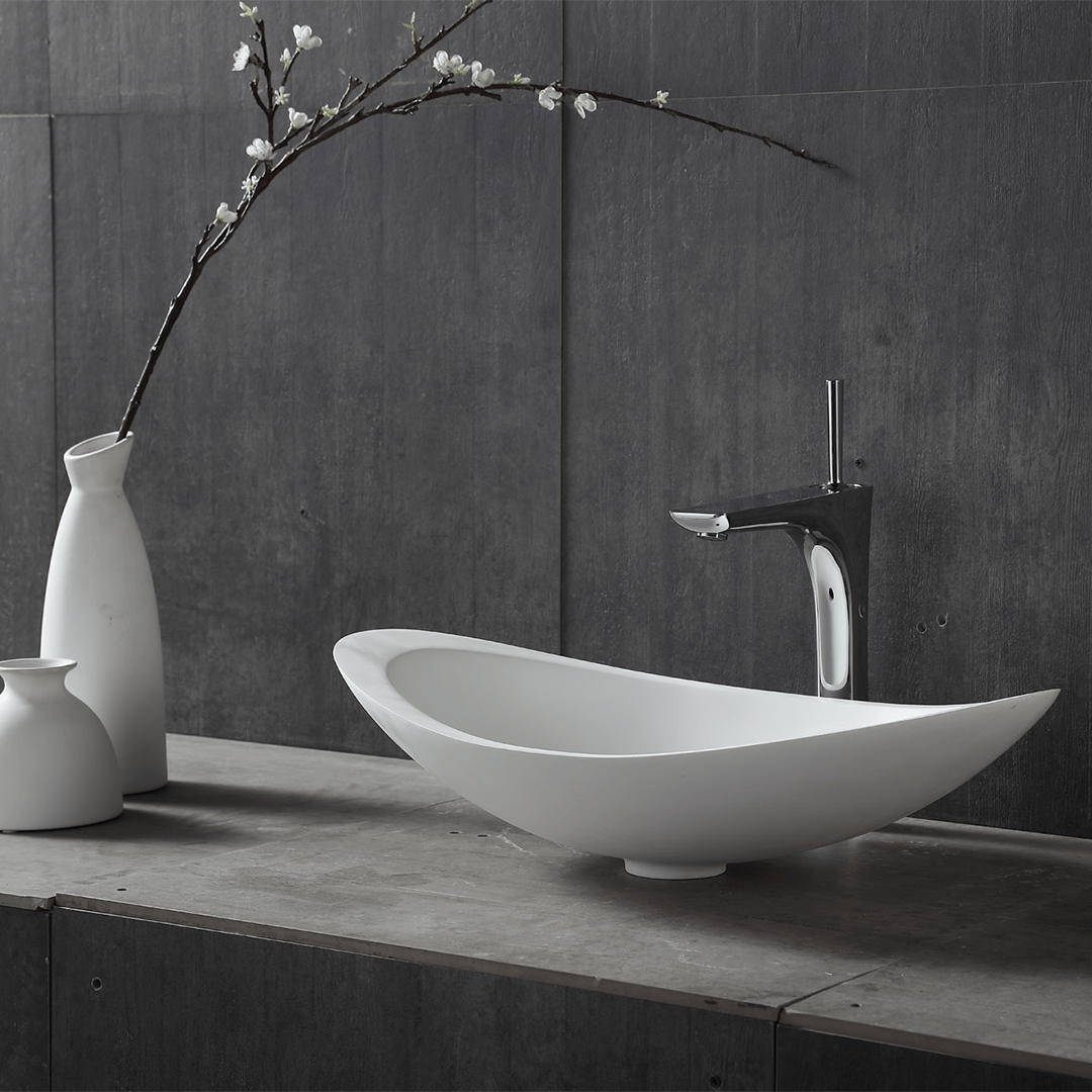 Lavoar de baie, pe blat, 60.5 cm, oval, din compozit, alb, MonBlari