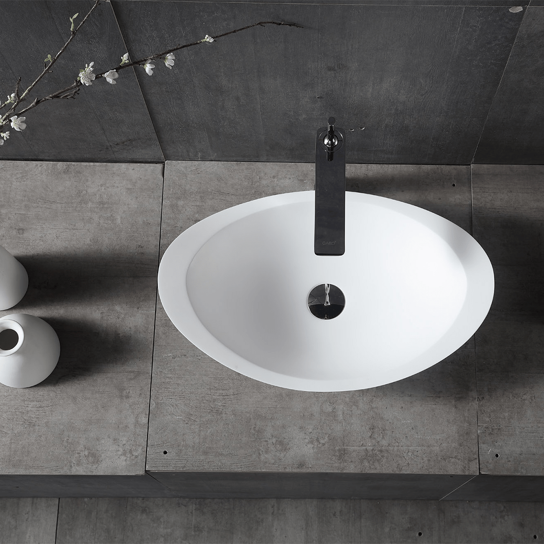 Lavoar de baie, pe blat, 60.5 cm, oval, din compozit, alb, MonBlari