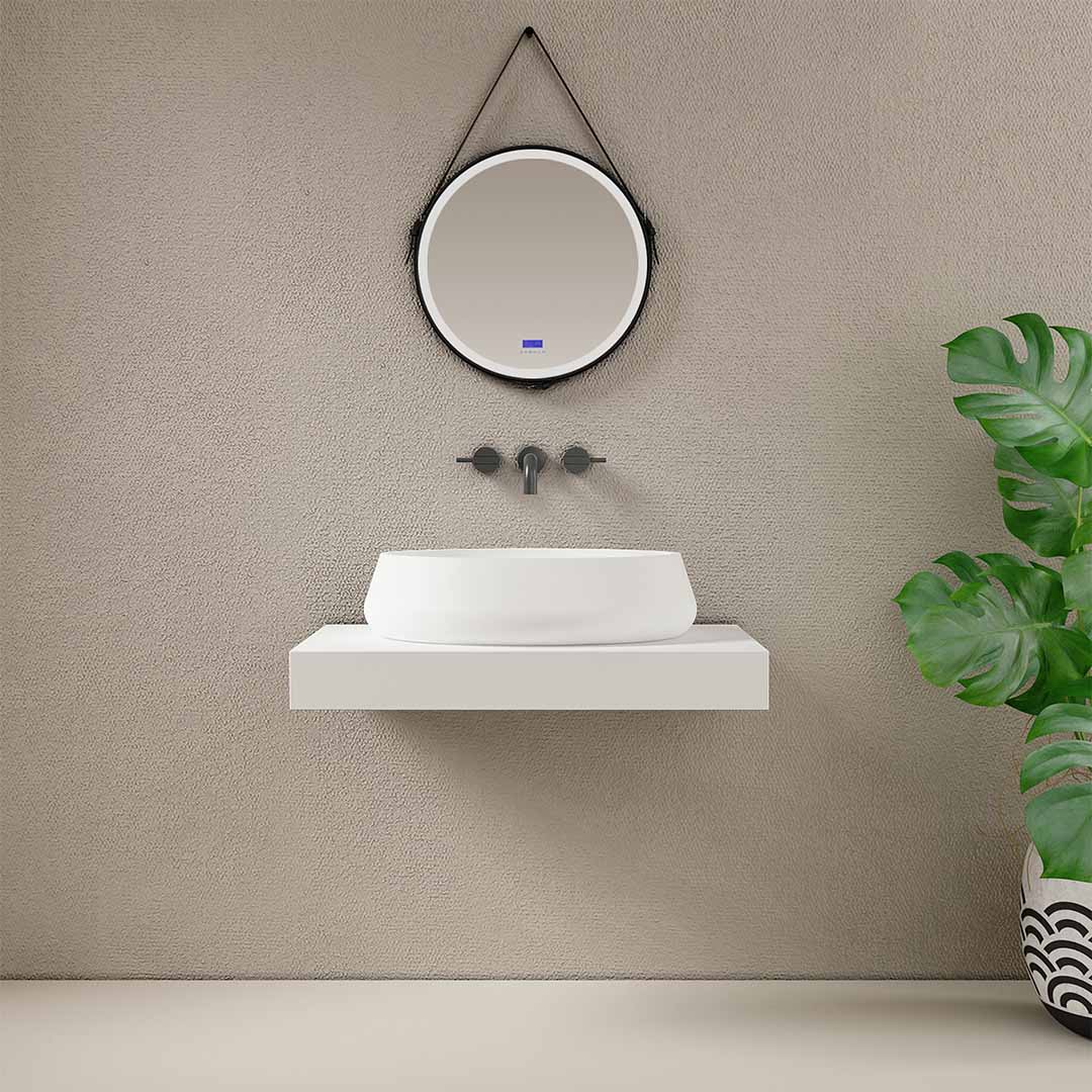 Lavoar de baie, pe blat, 60 cm, oval, din compozit, alb mat, MonBlari