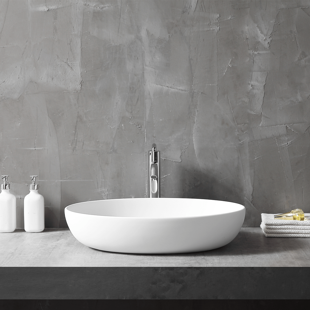 Lavoar de baie, pe blat, 60 cm, oval, din compozit, alb, MonBlari