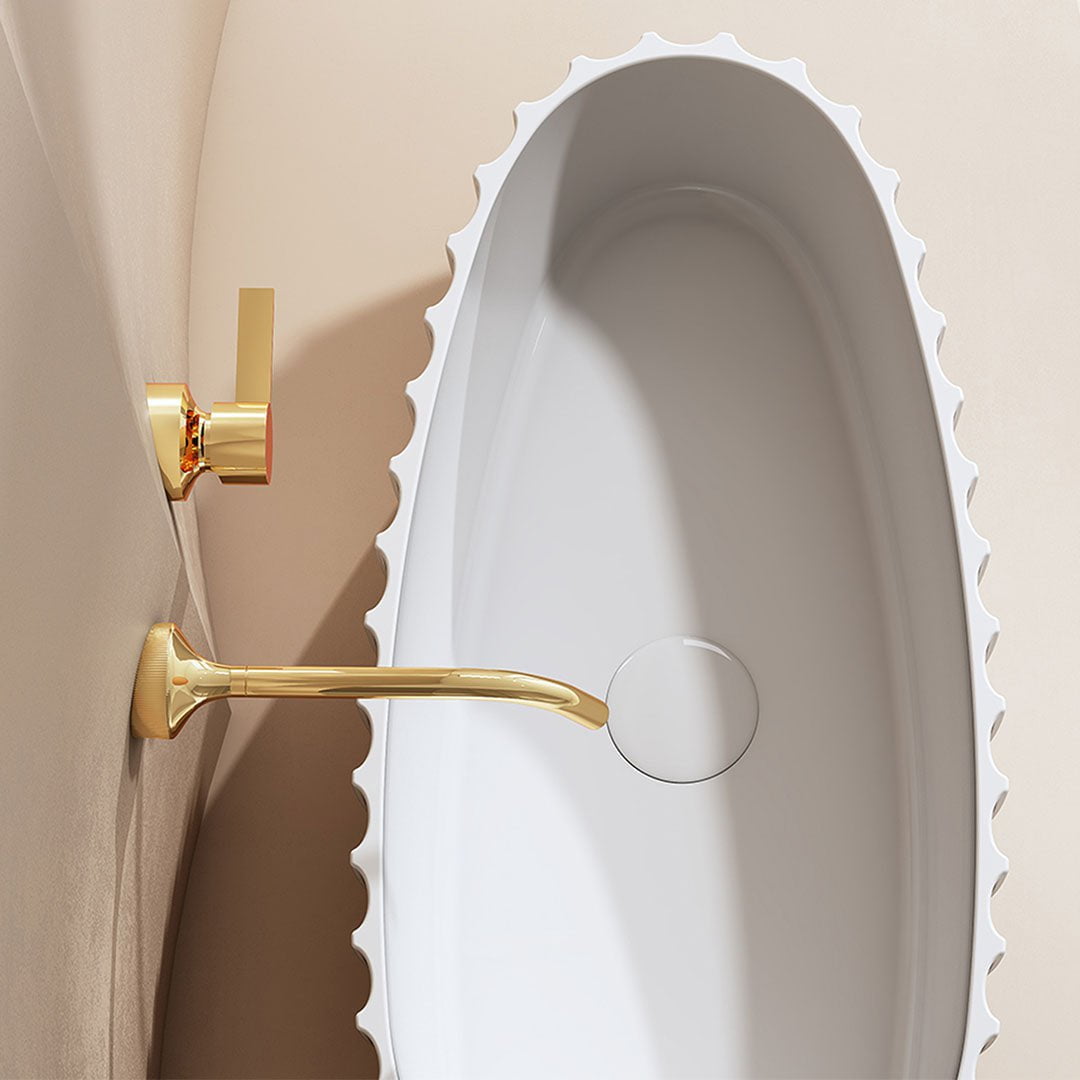 Lavoar de baie, pe blat, 600x300x160 mm, oval, cu riflaje, din compozit, alb mat, MonBlari