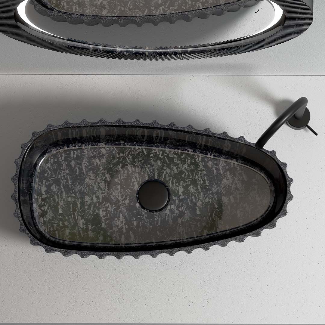 Lavoar de baie pe blat, 60x30 cm, oval, din fibra de carbon, negru, finisaj mat, MonBlari