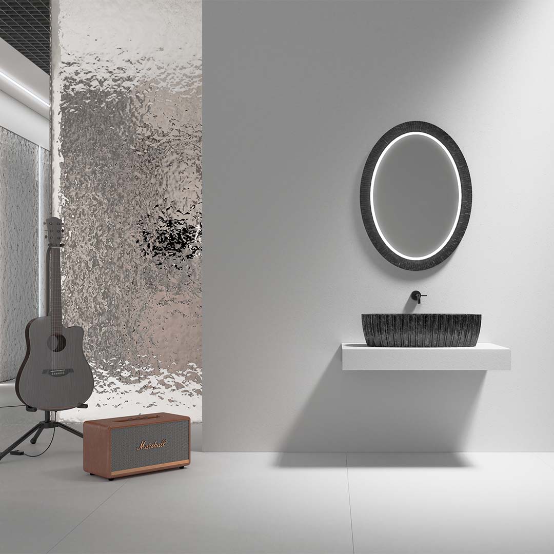 Lavoar de baie pe blat, 60x35 cm, dreptunghiulara cu colturi rotunjite, din fibra de carbon, negru, finisaj mat, MonBlari