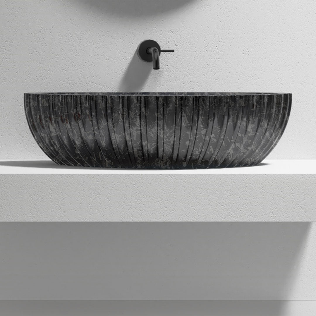 Lavoar de baie pe blat, 60x40 cm, semi-oval, din fibra de carbon, negru, finisaj mat, MonBlari