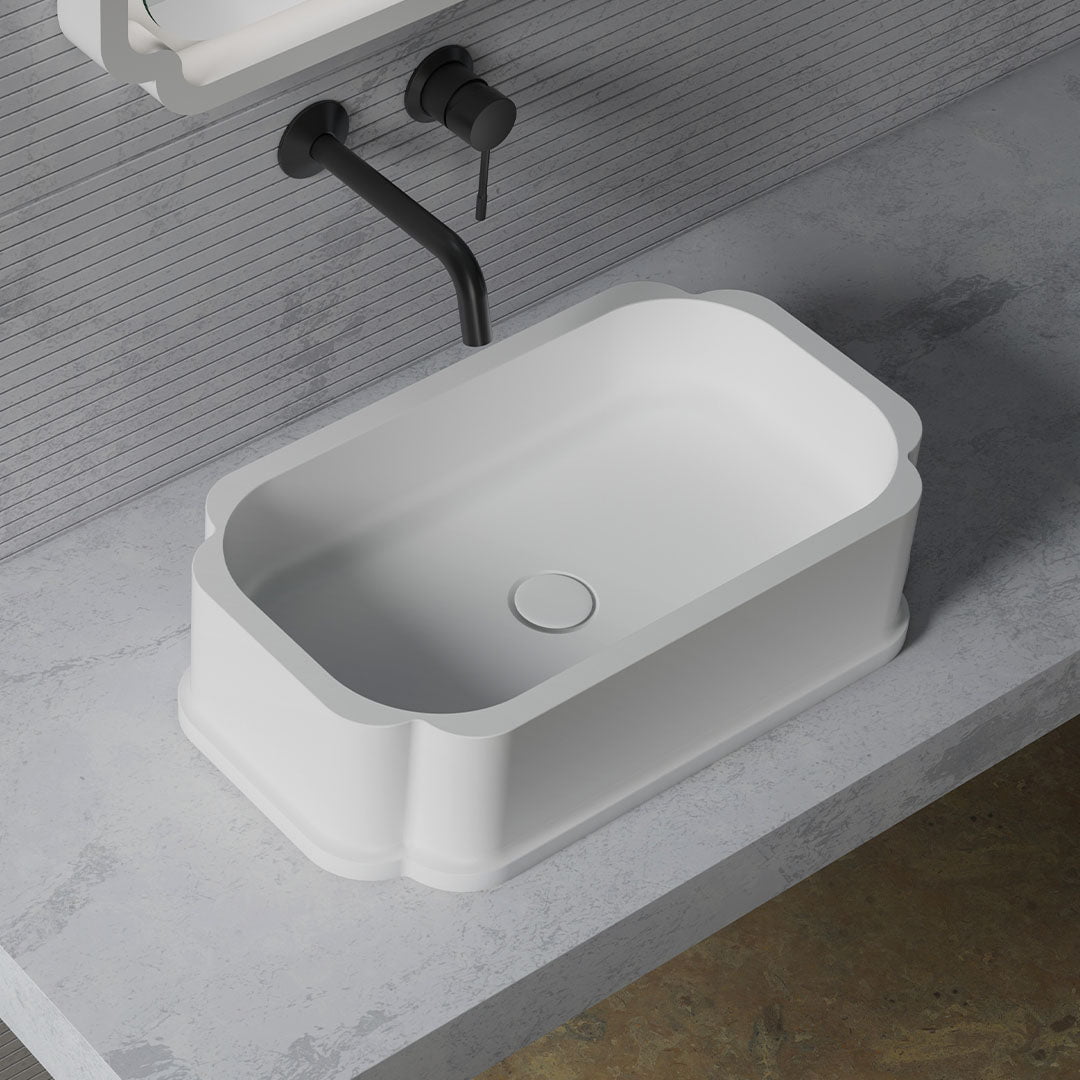 Lavoar de baie, pe blat, 63x38 cm, oval, din compozit, alb mat, MonBlari Chloe