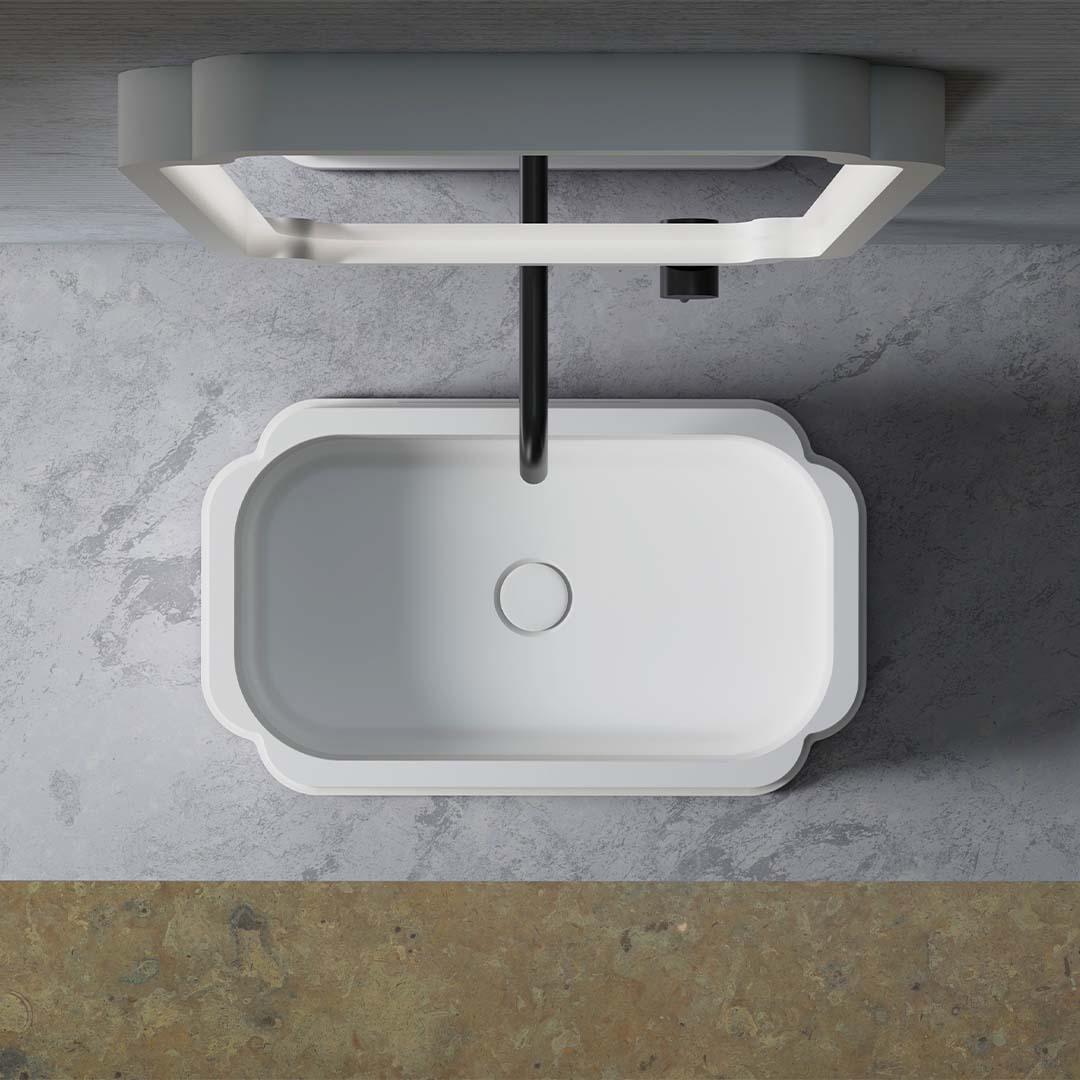 Lavoar de baie, pe blat, 63x38 cm, oval, din compozit, alb mat, MonBlari Chloe