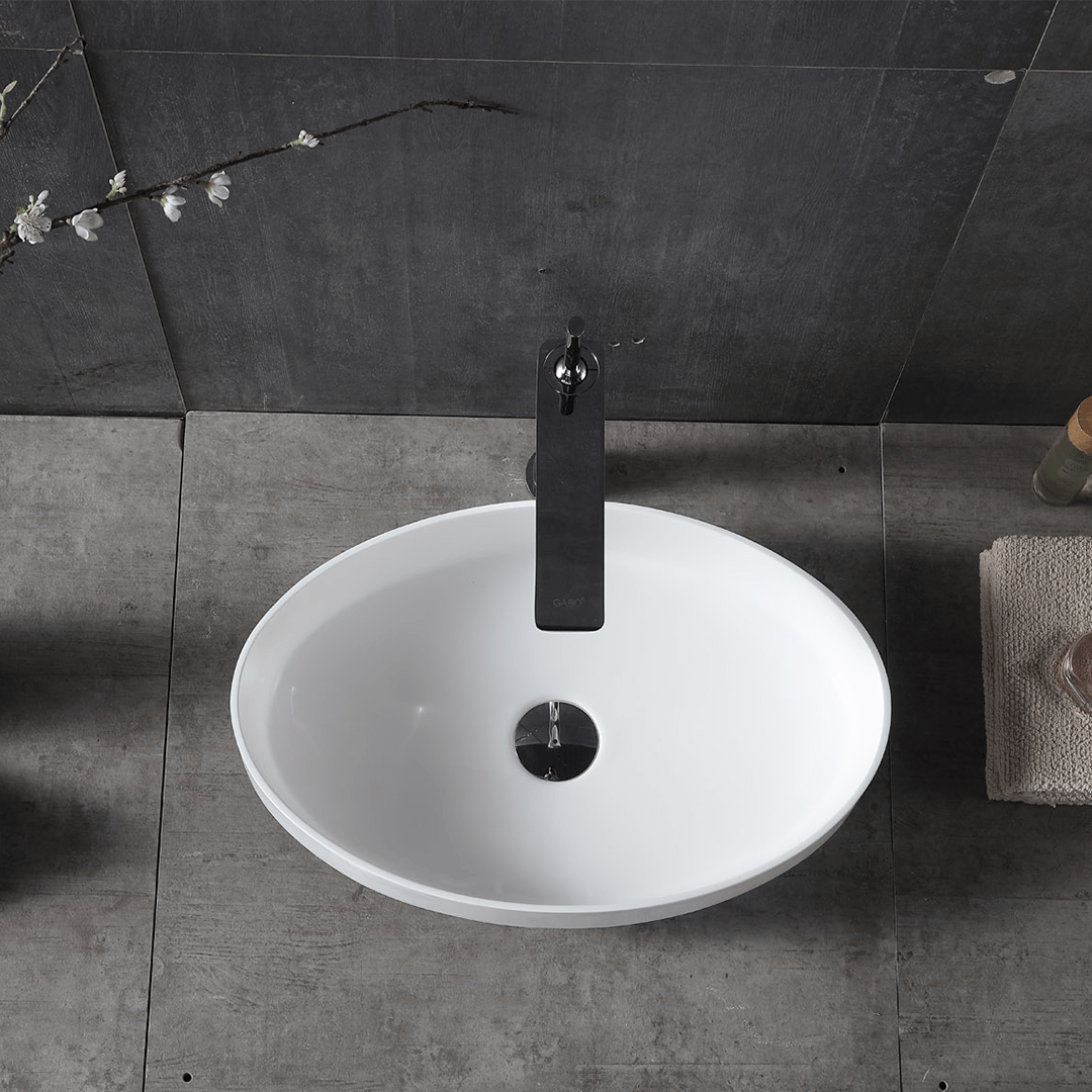 Lavoar de baie, pe blat, 67 cm, oval, cu margini inalte, din compozit, alb, MonBlari