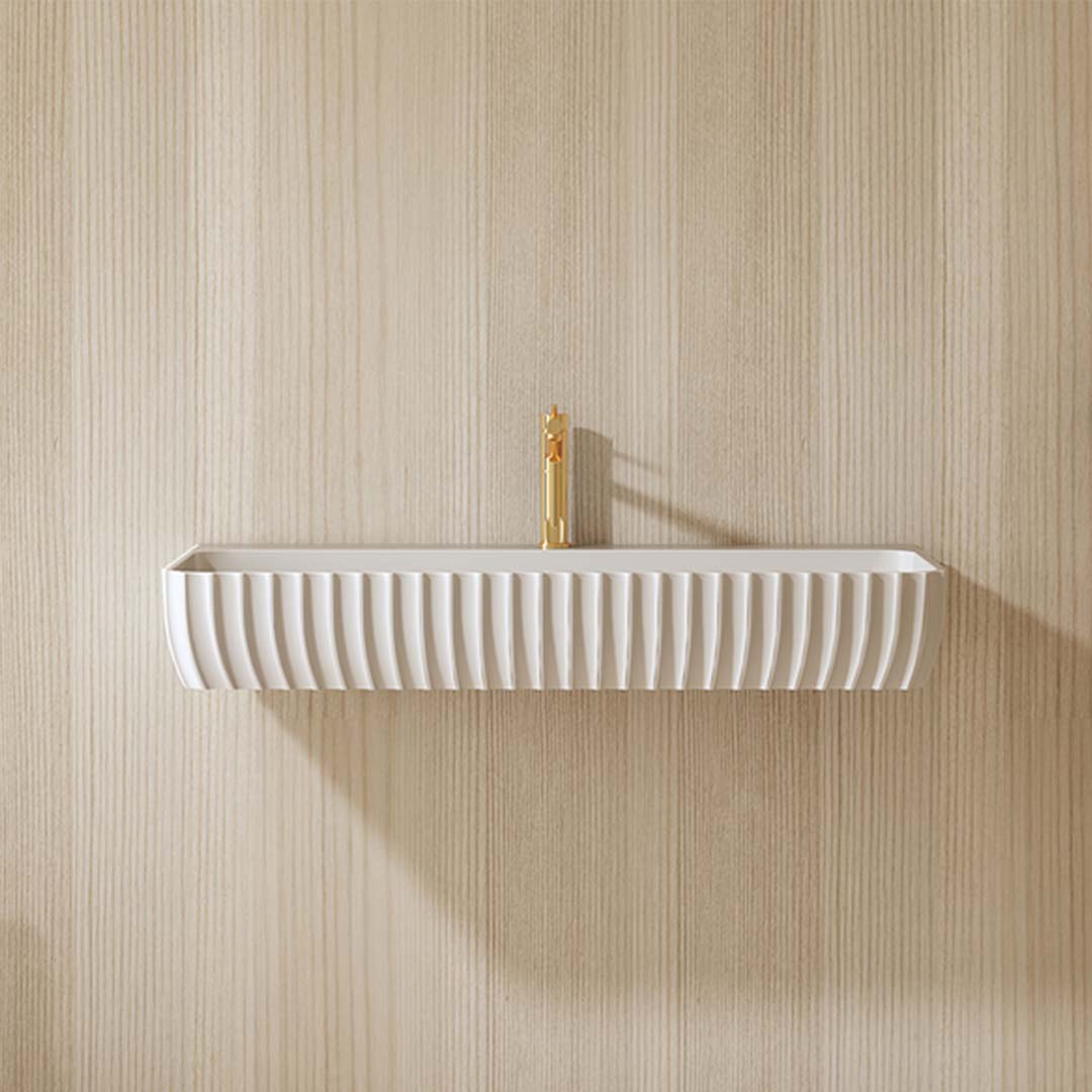 Lavoar de baie, pe perete, 100 cm, dreptunghiular, cu colturi rotunjite, din compozit, alb mat, MonBlari