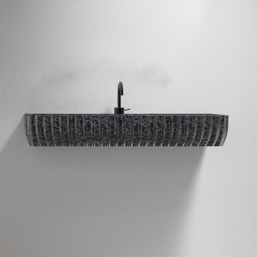Lavoar de baie, pe perete, 100x45 cm, dreptunghiular, din fibra de carbon Mozaic, colturi rotunjite, cuva pe stanga, negru, MonBlari