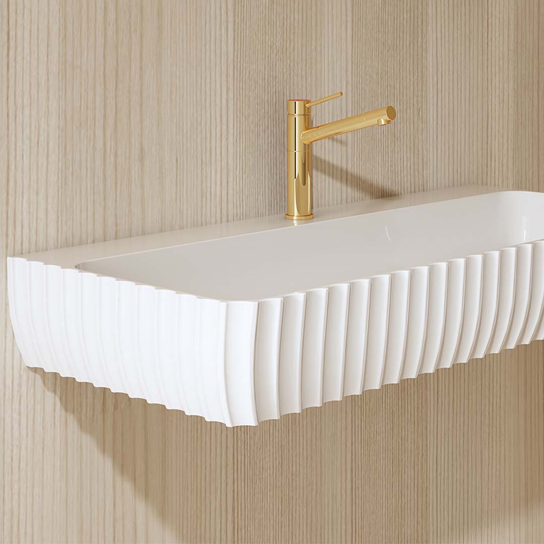 Lavoar de baie, pe perete, 120 cm, dreptunghiular, cu colturi rotunjite, din compozit, alb mat, MonBlari