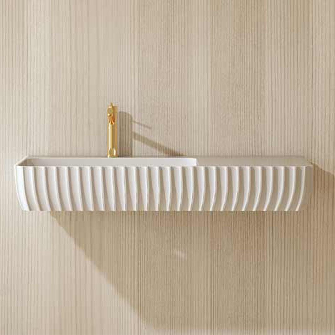 Lavoar de baie, pe perete, 120 cm, dreptunghiular, cu spatiu de depozitare, din compozit, alb mat, MonBlari