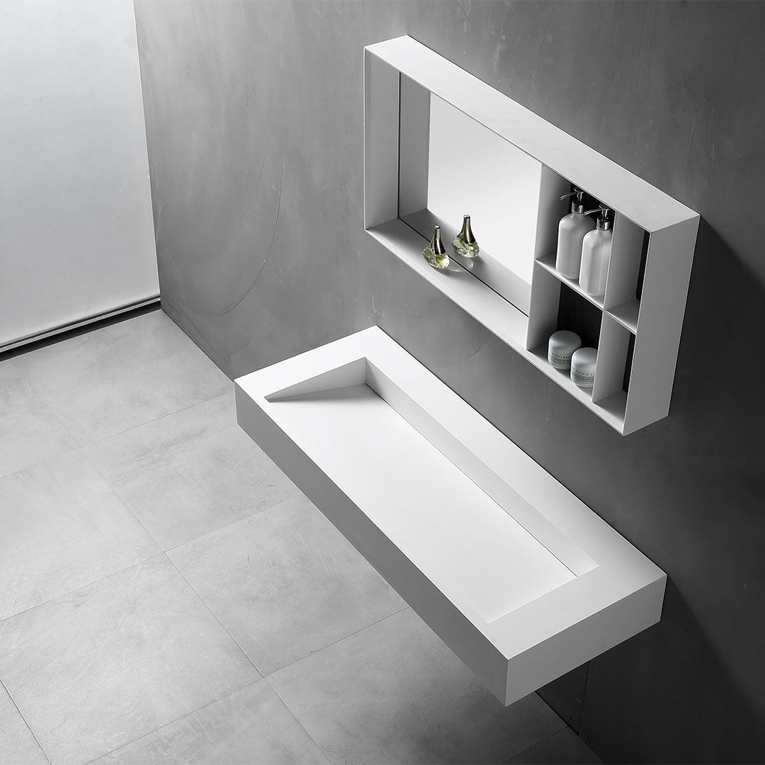 Lavoar de baie, pe perete, 120 cm, dreptunghiular, din compozit, alb mat, MonBlari