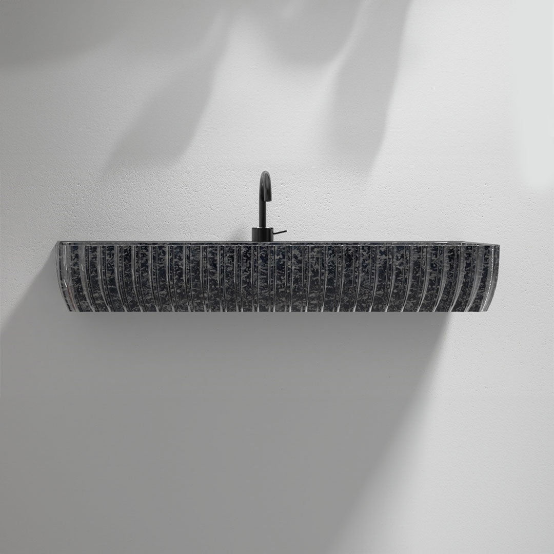 Lavoar de baie, pe perete, 120x45 cm, dreptunghiular, din fibra de carbon Mozaic, colturi rotunjite, negru, MonBlari