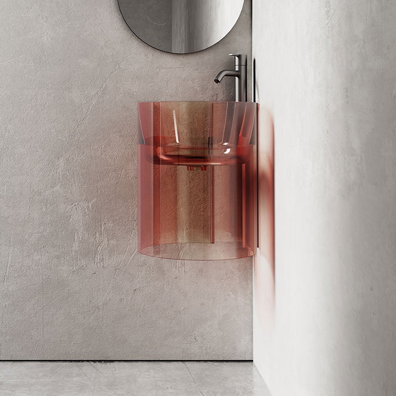 Lavoar de baie, pe perete, 42 cm, rotund, din rasina, roz transparent, MonBlari