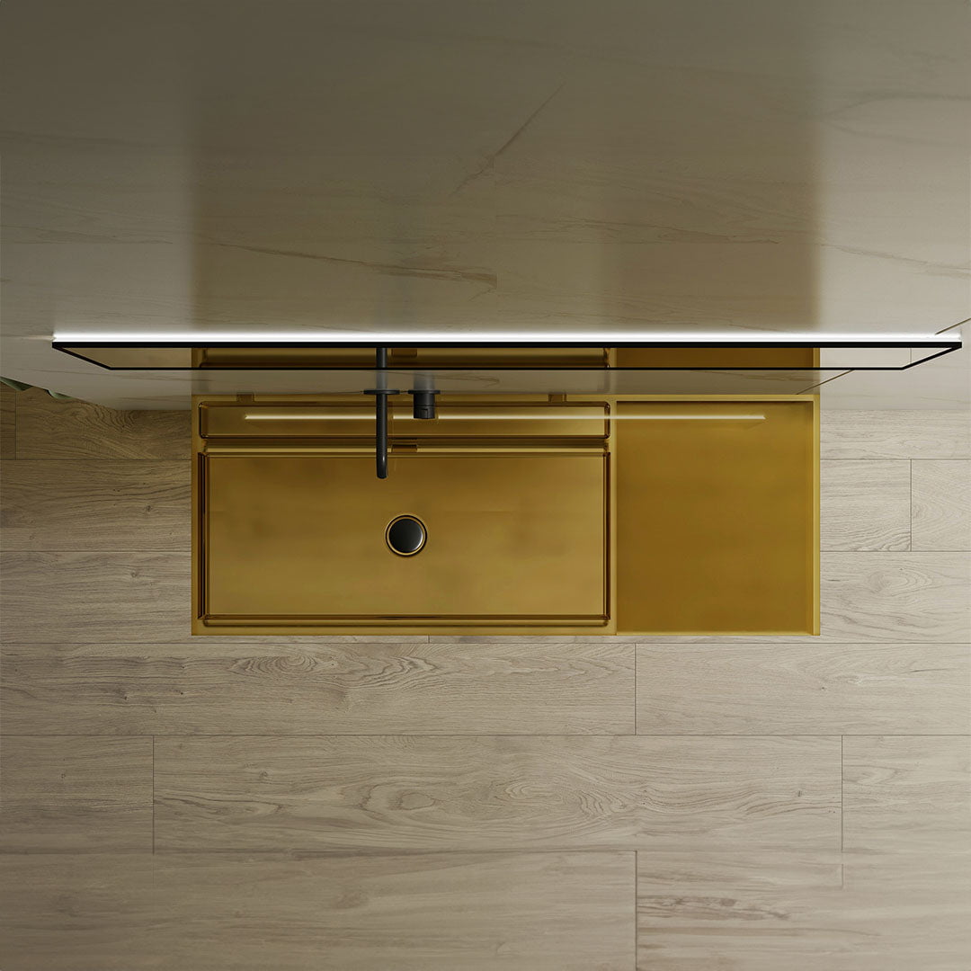 Lavoar de baie, pe perete, cu polita integrata, 120 cm, dreptunghiular, din rasina, auriu transparent, MonBlari