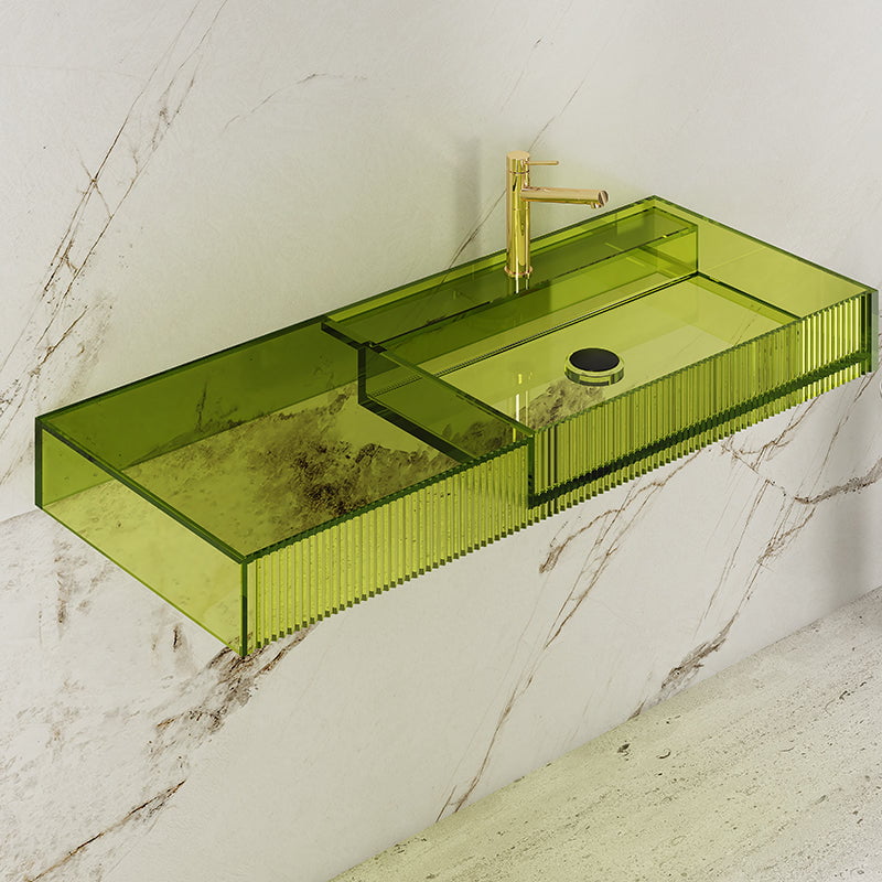 Lavoar de baie, pe perete, cu riflaje, 120 cm, dreptunghiular, din rasina, verde transparent, MonBlari