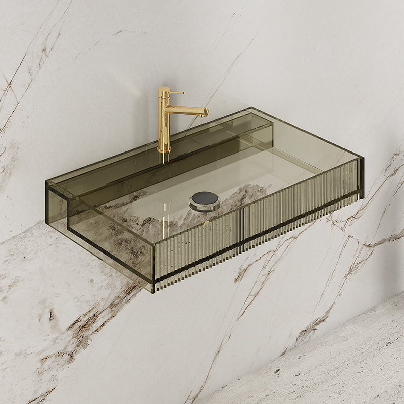Lavoar de baie, pe perete, cu riflaje, 60 cm, dreptunghiular, din rasina, verde olive transparent, MonBlari