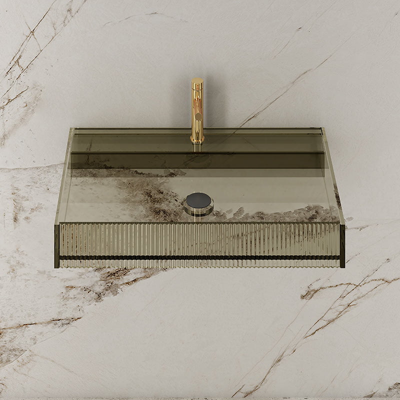 Lavoar de baie, pe perete, cu riflaje, 80 cm, dreptunghiular, din rasina, verde olive transparent, MonBlari
