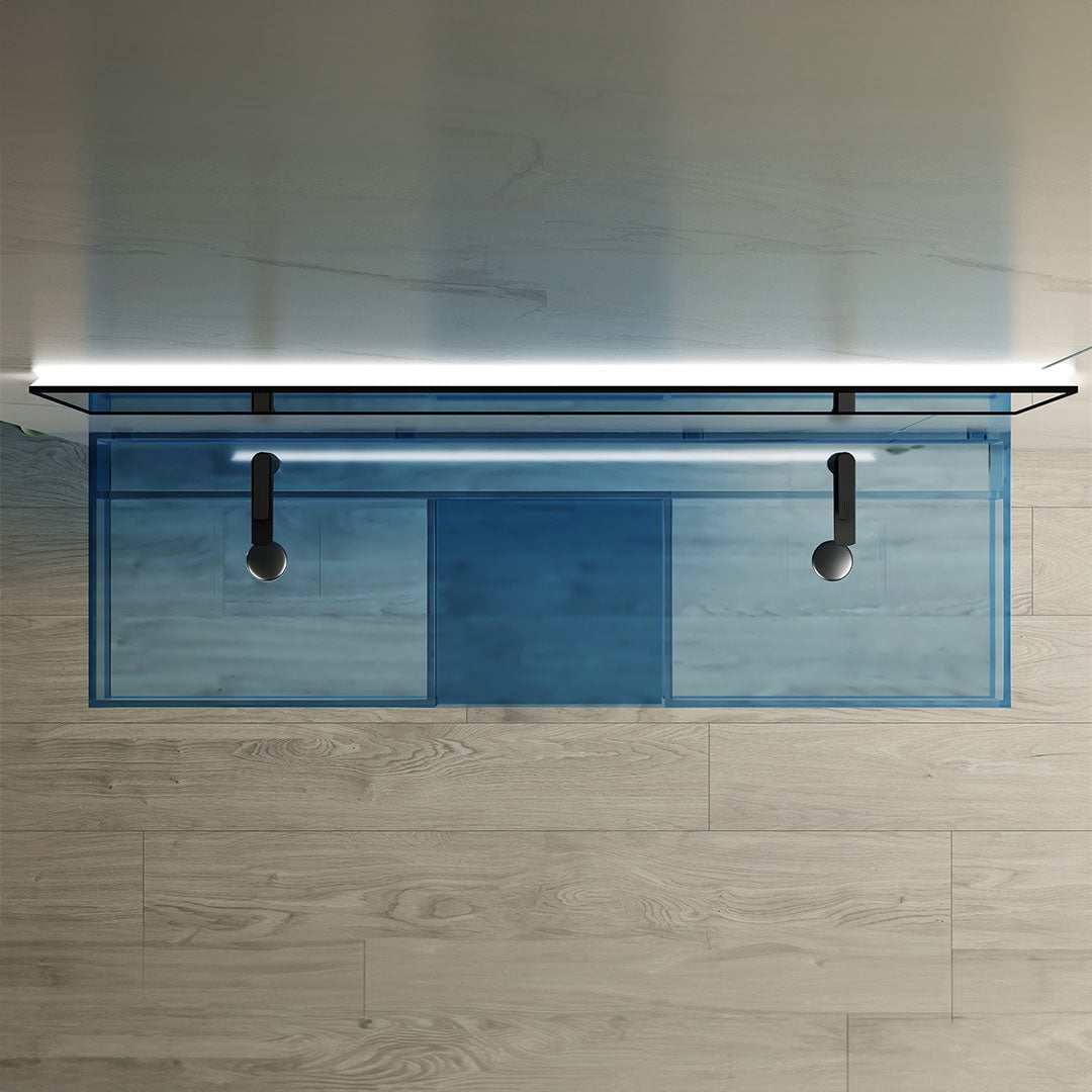 Lavoar de baie, pe perete, dublu, 150 cm, dreptunghiular, din rasina, albastru transparent, MonBlari