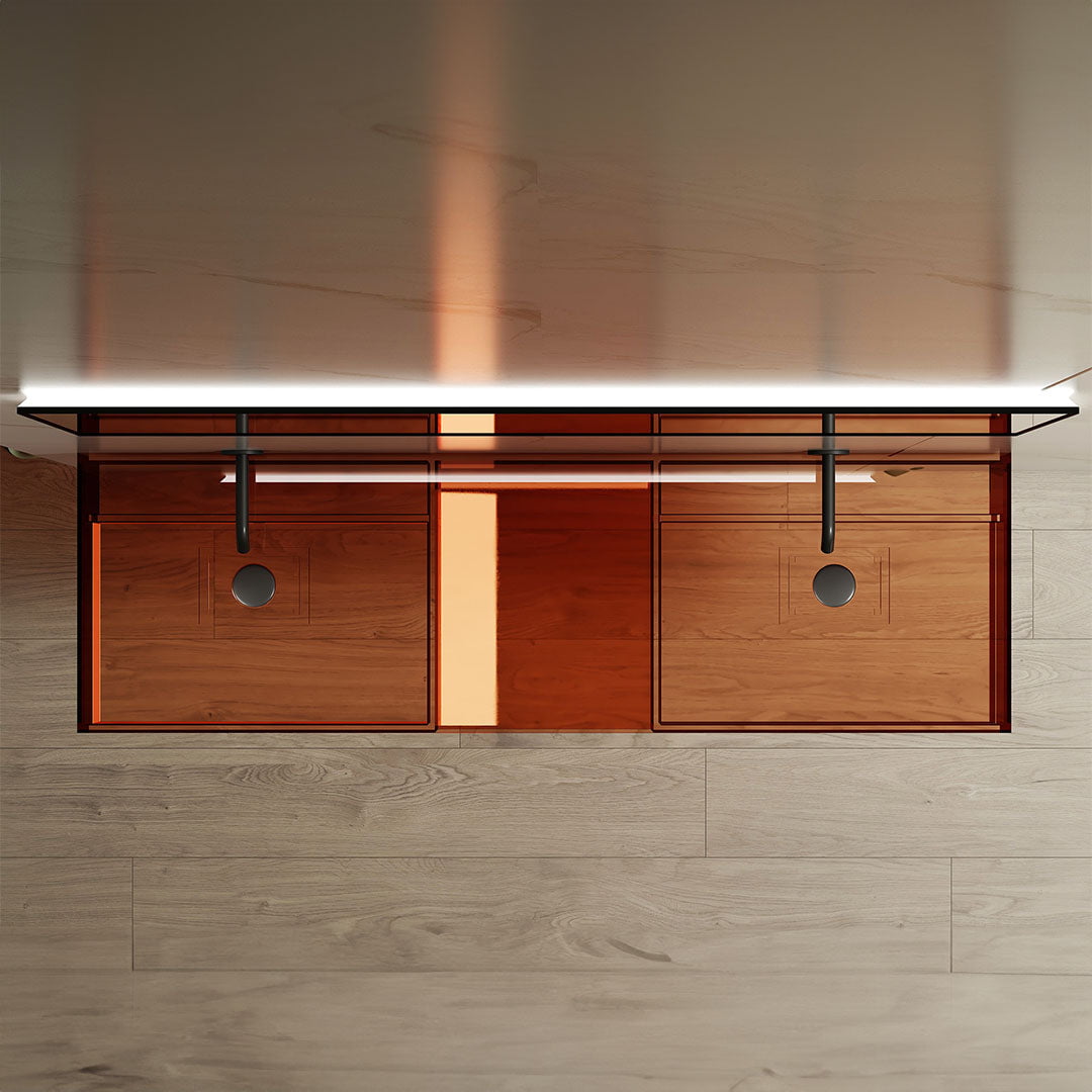 Lavoar de baie, pe perete, dublu, 150 cm, dreptunghiular, din rasina, caramiziu transparent, MonBlari