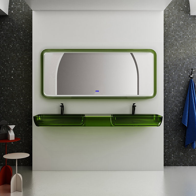 Lavoar de baie, pe perete, dublu, 150 cm, dreptunghiular, din rasina, verde transparent, MonBlari