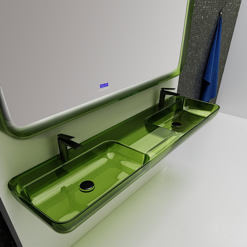 Lavoar de baie, pe perete, dublu, 150 cm, dreptunghiular, din rasina, verde transparent, MonBlari