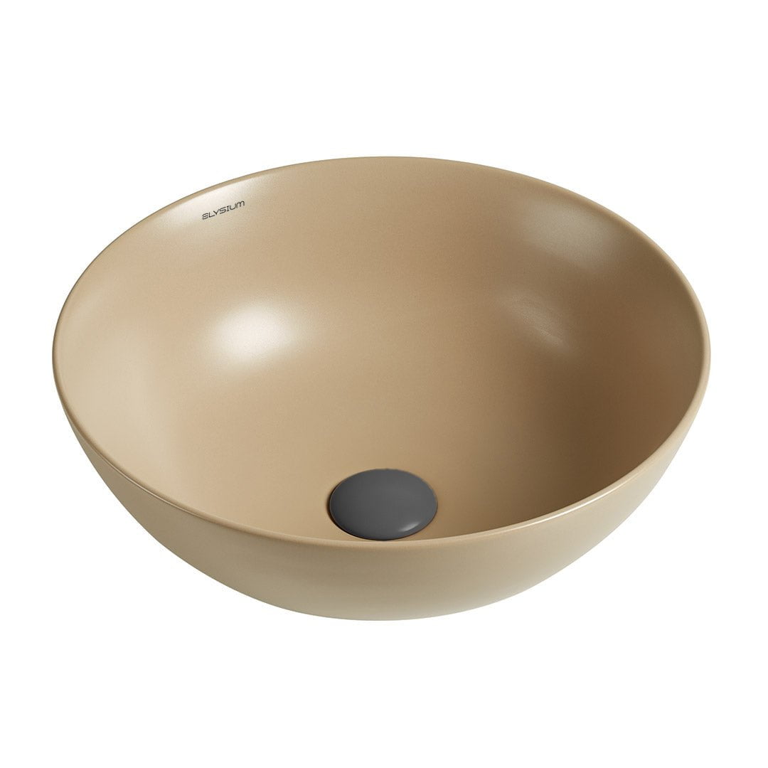 Lavoar de baie Sava, pe blat, rotund, din ceramica sanitara, 41.5 cm, cappuccino, Elysium