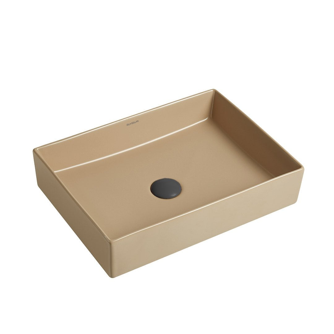 Lavoar de baie Solana, pe blat, dreptunghiular, din ceramica sanitara, 51 cm, cappuccino mat, Elysium