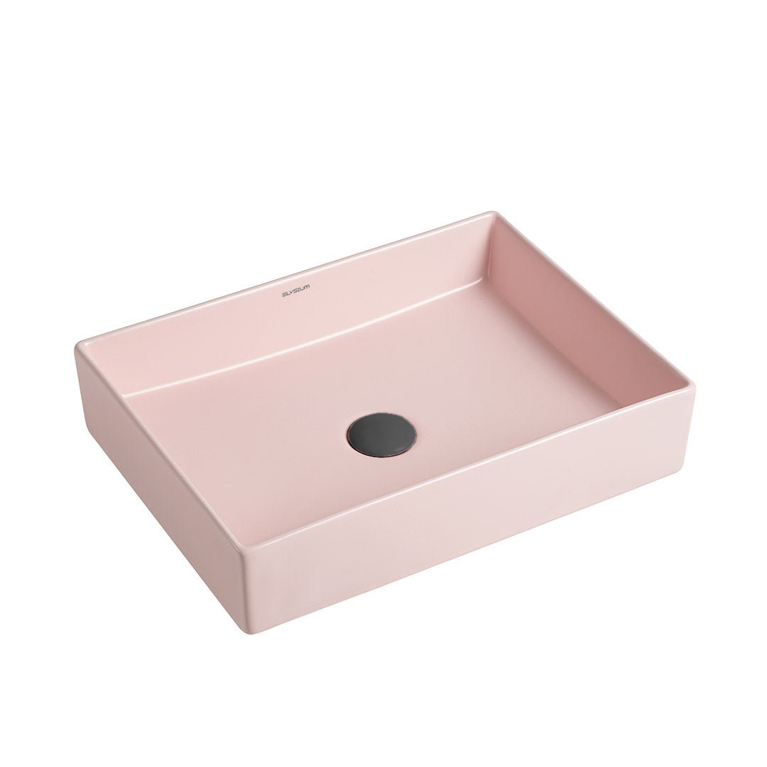 Lavoar de baie Solana, pe blat, dreptunghiular, din ceramica sanitara, 51 cm, roz mat, Elysium